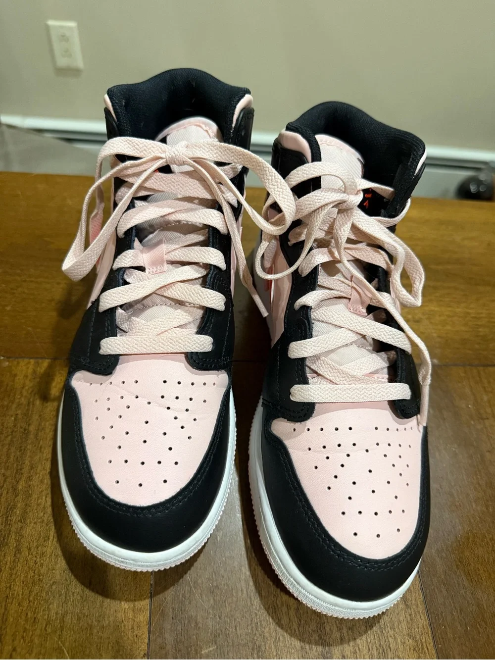 Nike Air Jordan Pink and Black High-Top Sneakers with Red Swoosh